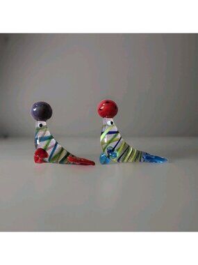Vintage Murano Style Blown Glass Seal Figurine Set Balancing Ball Miniatures